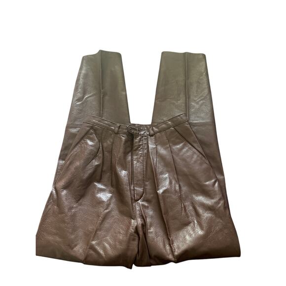 GUC Franco Torini Men's Genuine Leather Pants Brown Pleats Pockets Lined 30x32 - Picture 2 of 6